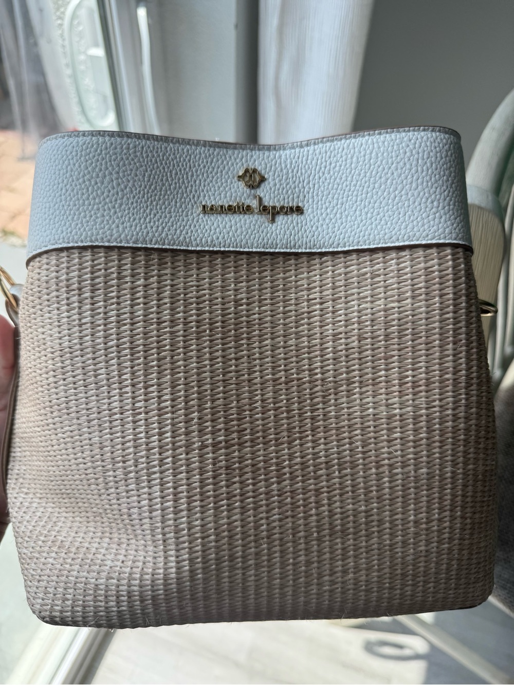 Nanette Lepore Cream Top Beige Woven Crossbody Bag
